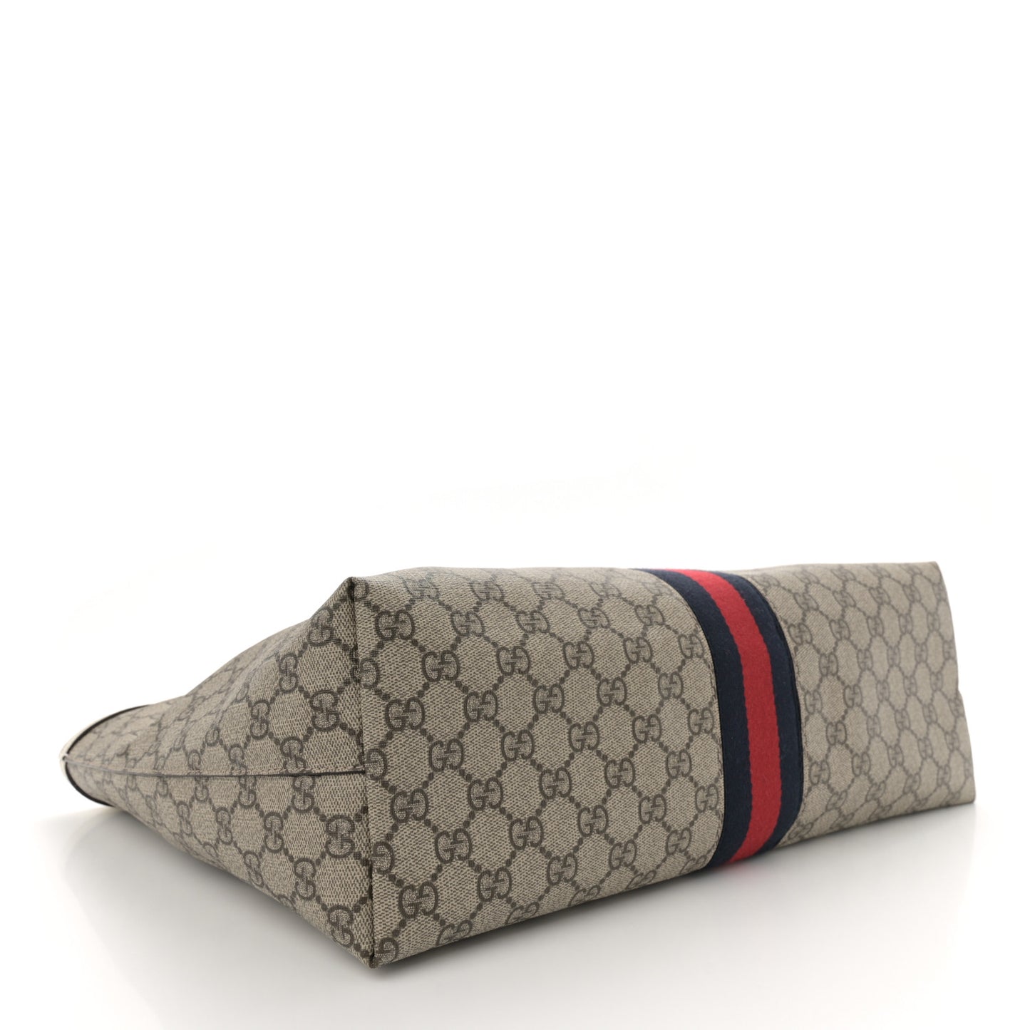 GG Supreme Monogram Textured Dollar Calfskin Web Medium Ophidia Shopping Tote Beige Ebony Mystic White