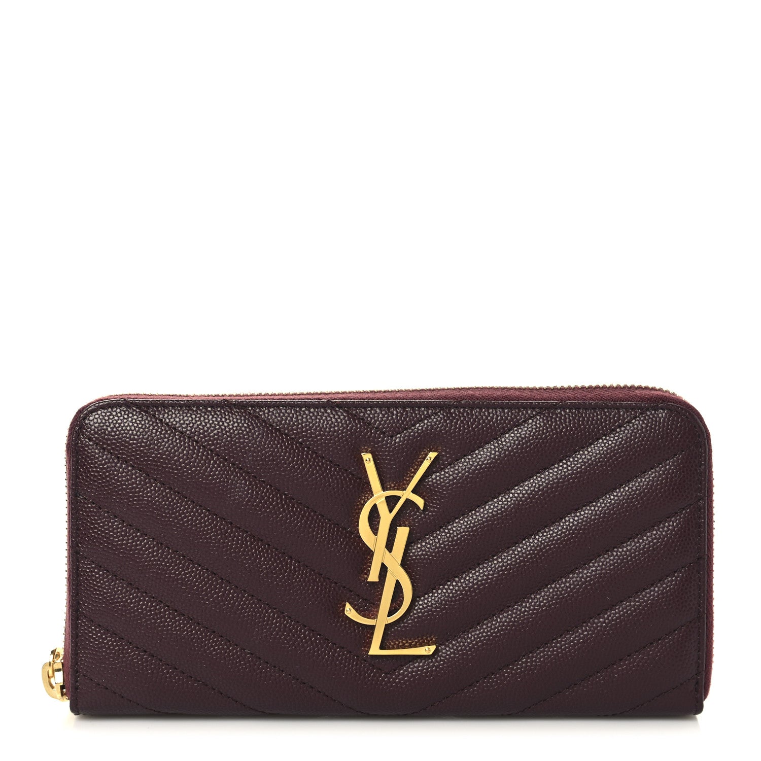 Saint Laurent Grain De Poudre Matelasse Chevron Monogram Zip Around Wallet Rouge Legion 1 of 7