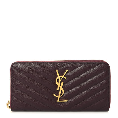 Saint Laurent Grain De Poudre Matelasse Chevron Monogram Zip Around Wallet Rouge Legion 1 of 7