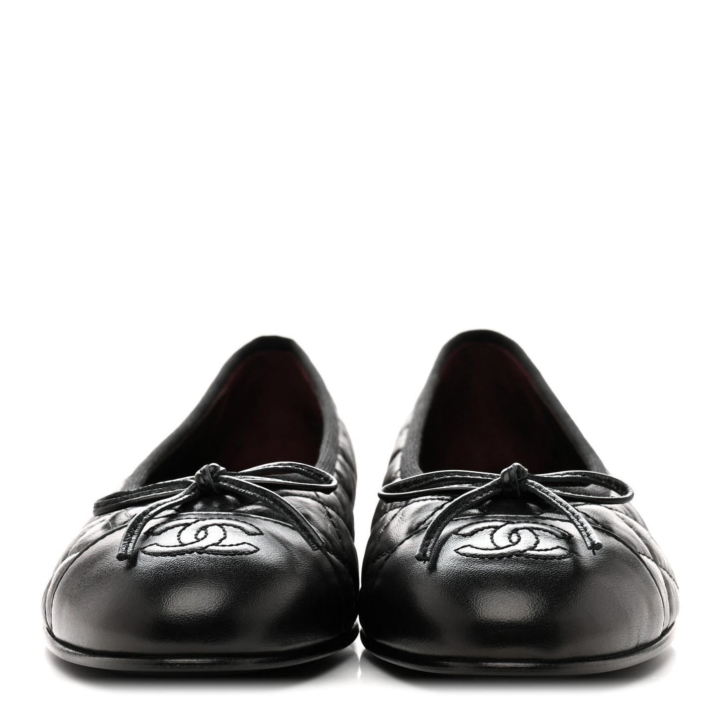 Aged Calfskin Quilted CC Cap Toe Ballerina Flats 37.5 Black