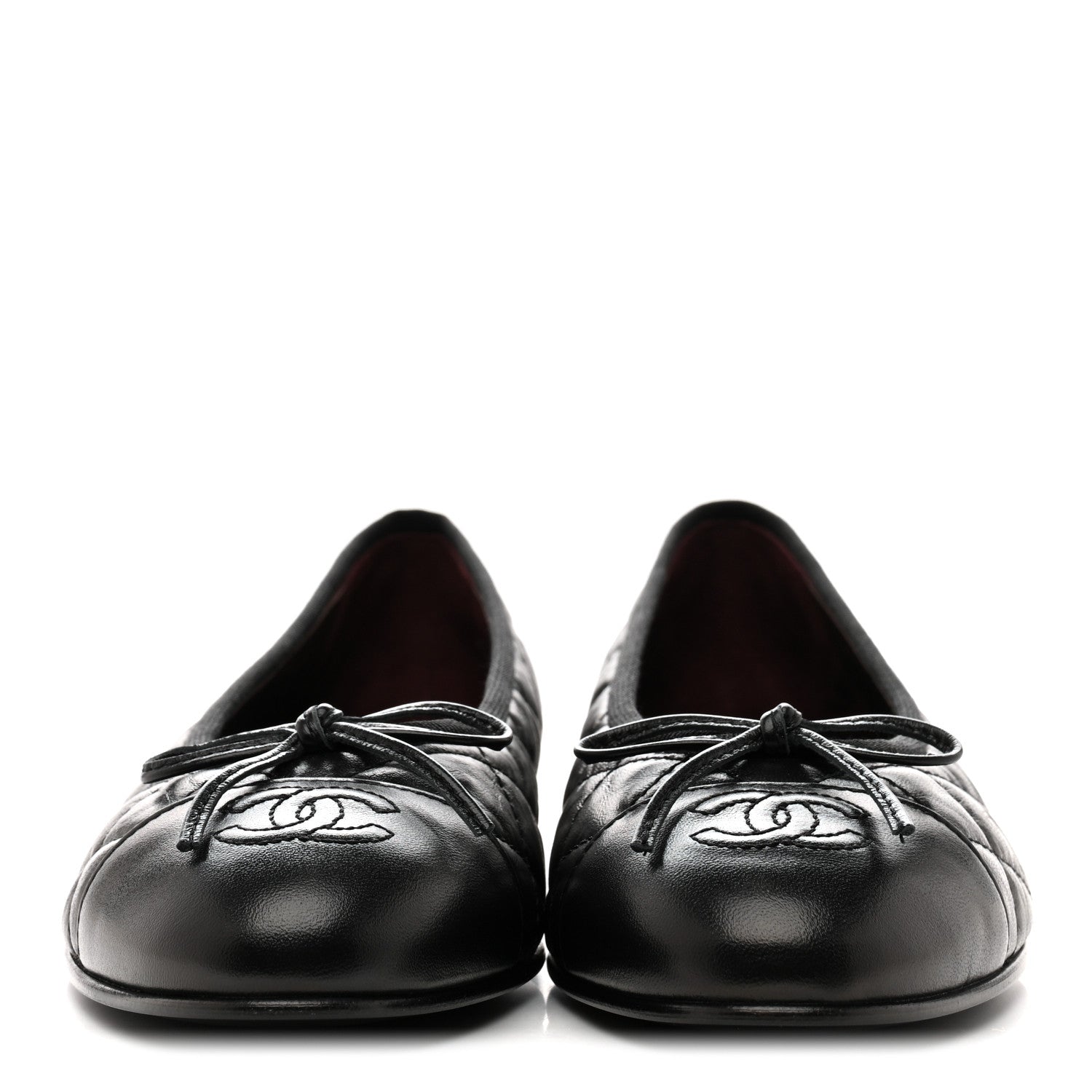 Chanel Aged Calfskin Quilted CC Cap Toe Ballerina Flats 37.5 Black 3 of 10