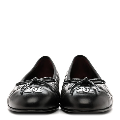 Chanel Aged Calfskin Quilted CC Cap Toe Ballerina Flats 37.5 Black 3 of 10