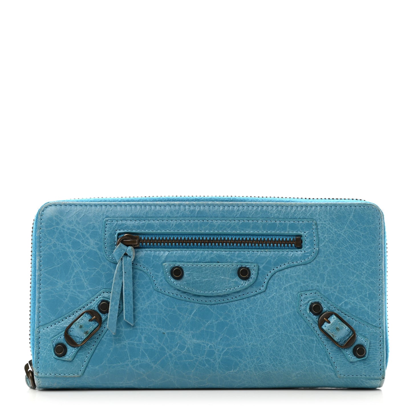 Agneau Giant 12 Hardware Continental Zip Around Wallet Blue Paon