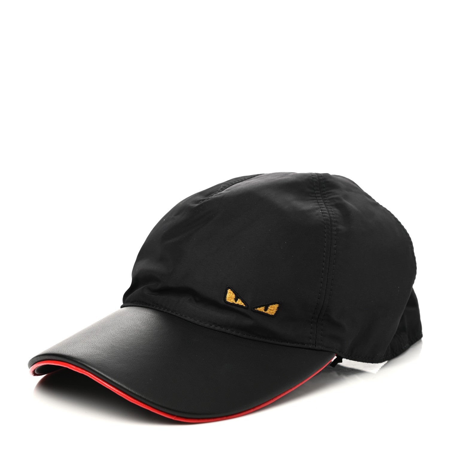 Fendi Nylon Lambskin Monster Eyes Baseball Hat 58 Black Rosso Gold 1 of 8