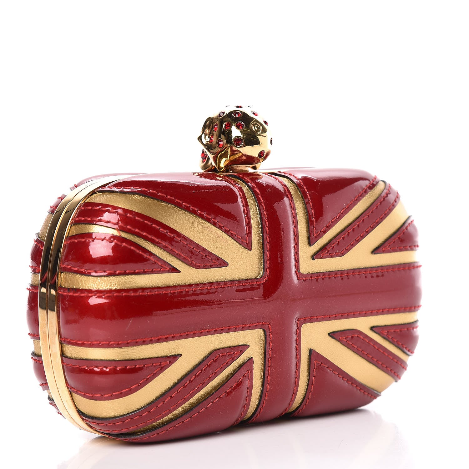 Alexander McQueen Patent Calfskin Britannia Skull Box Clutch Intense Red 3 of 12