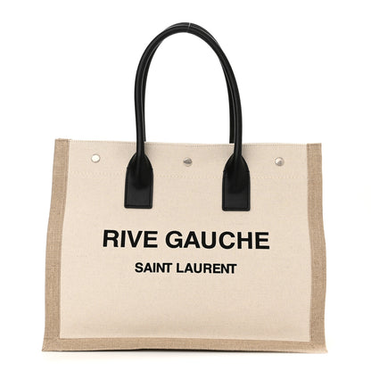 Saint Laurent Linen Calfskin Small Rive Gauche Tote Greggio Natural 1 of 10