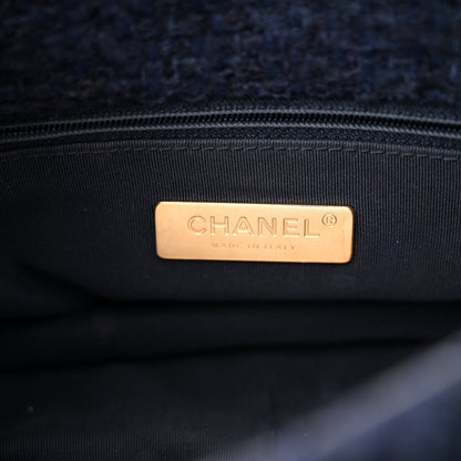 Chanel Tweed Quilted Large Chanel 19 Flap Navy Blue 6 of 12