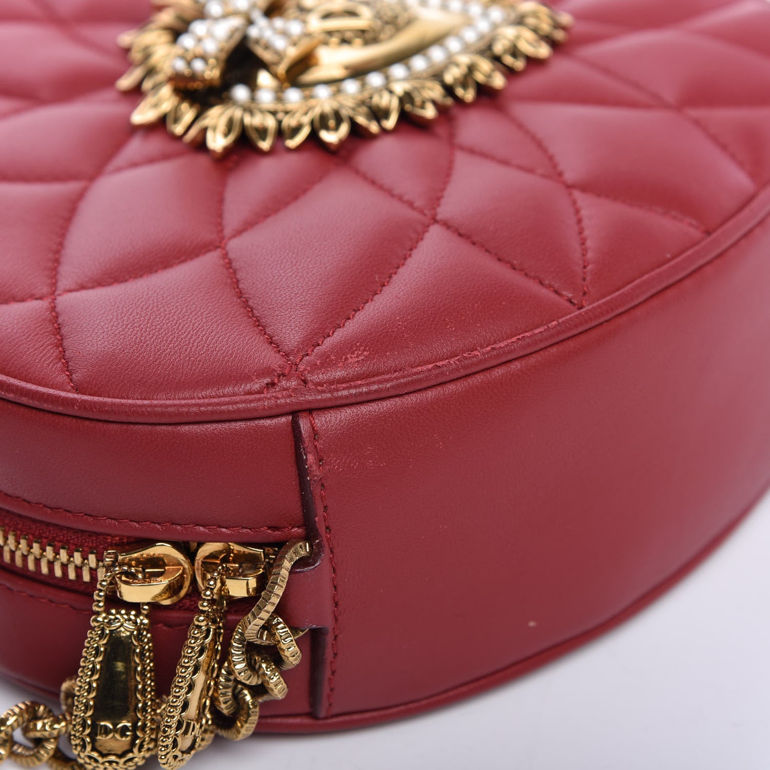Dolce & Gabbana Calfskin Devotion Heart Zip Crossbody Bag Red