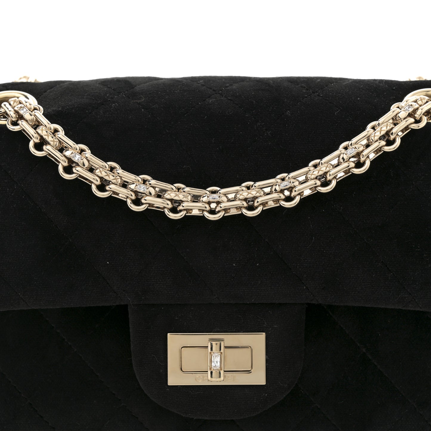 Velvet Quilted Crystal Mini 2.55 Reissue Flap Black