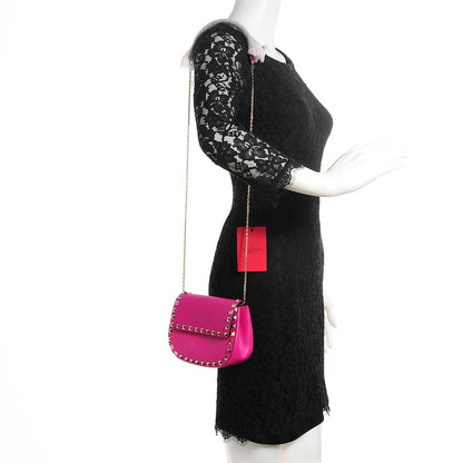 Valentino Garavani Vitello Rockstud Crossbody Saddle Bag Fuxia 2 of 10