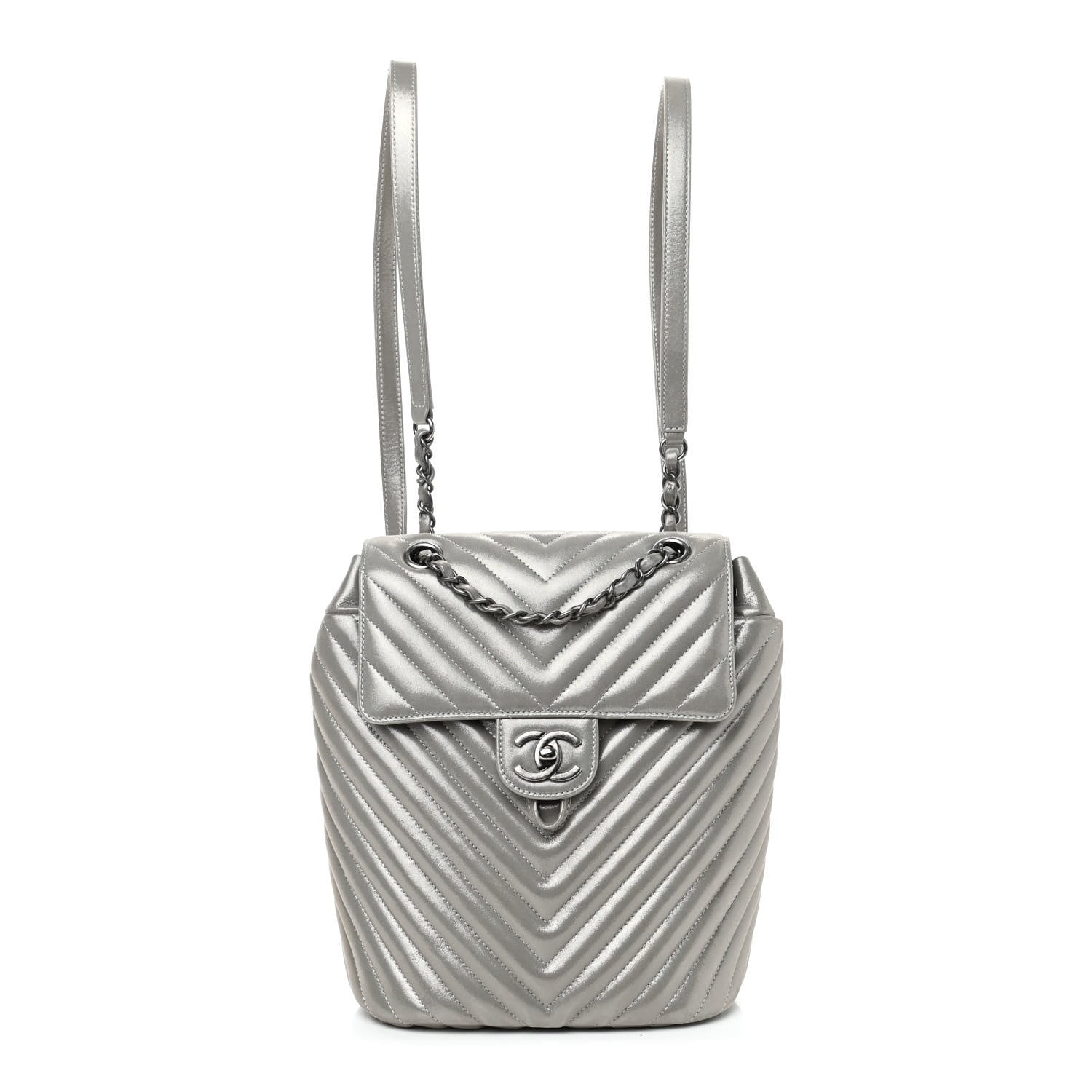 Chanel Metallic Iridescent Calfskin Chevron Quilted Small Urban Spirit Backpack Silver 1 of 8