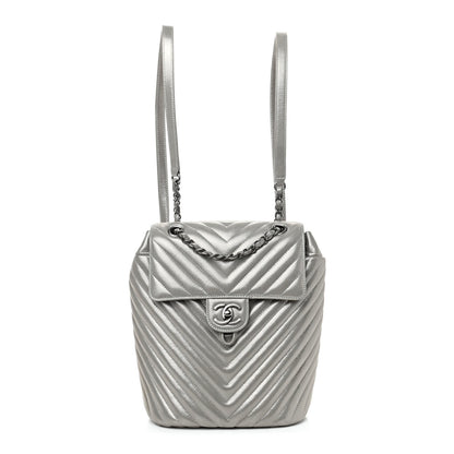 Chanel Metallic Iridescent Calfskin Chevron Quilted Small Urban Spirit Backpack Silver 1 of 8