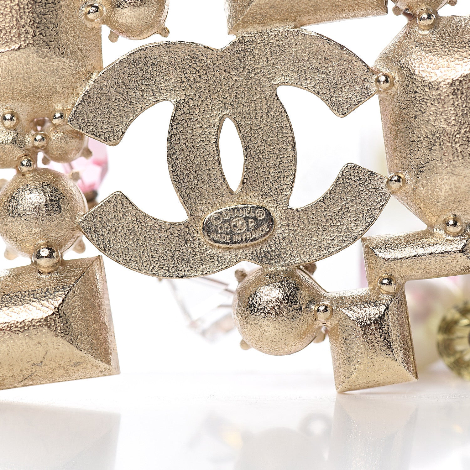 Chanel Crystal Strass CC Necklace Gold Pink 4 of 4