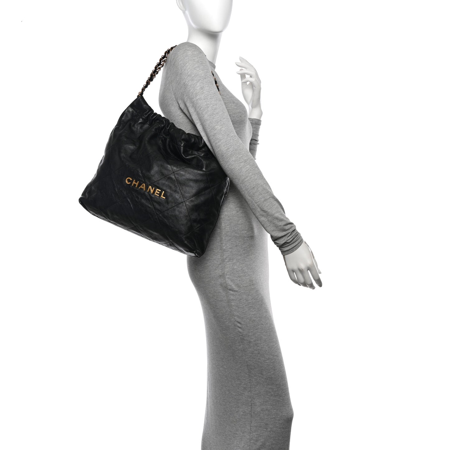 Shiny Calfskin Quilted Chanel 22 Black