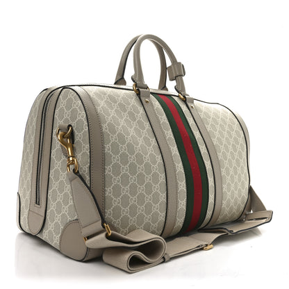 Gucci GG Supreme Monogram Textured Dollar Calfskin Web Medium Savoy Duffle Bag Beige Mystic White Oatmeal 2 of 9