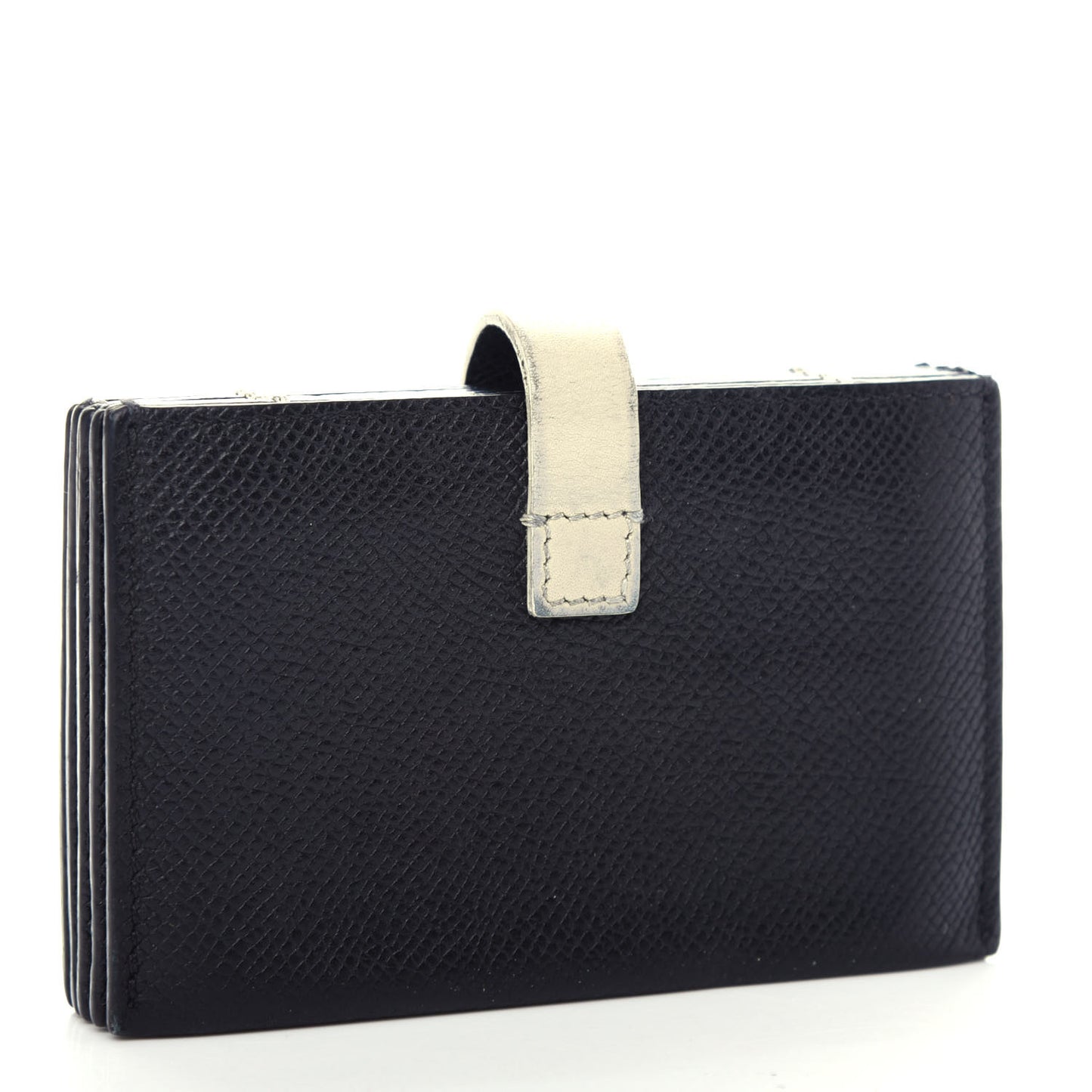 Grained Shiny Calfskin Accordion Card Holder Black Chalk