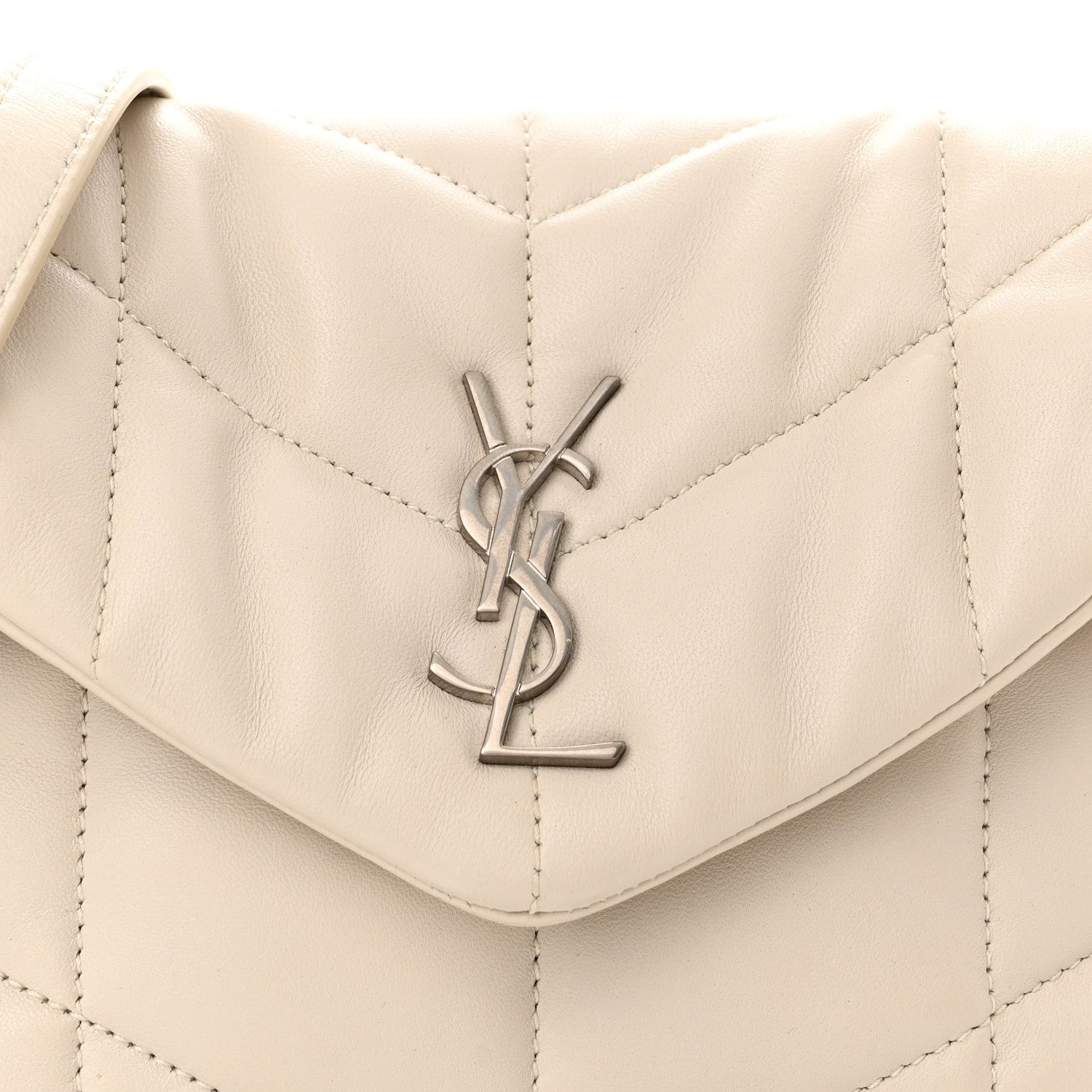 Saint Laurent Lambskin Quilted Toy Loulou Puffer Monogram Chain Satchel Blanc Vintage 9 of 11
