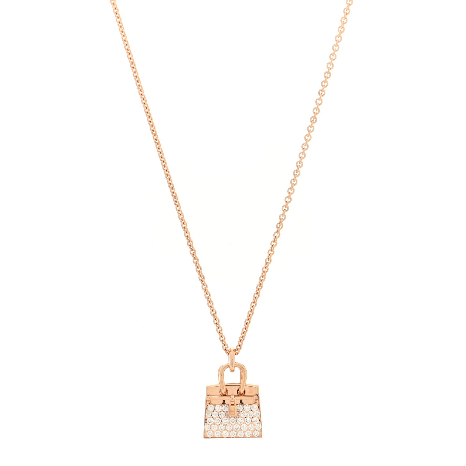 Hermes 18K Rose Gold Diamond Birkin Amulettes Pendant Necklace 1 of 6