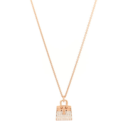 Hermes 18K Rose Gold Diamond Birkin Amulettes Pendant Necklace 1 of 6