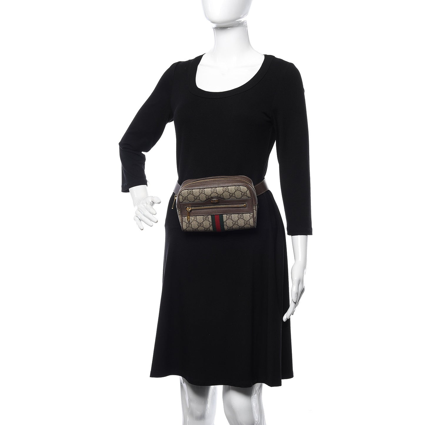 GG Supreme Monogram Web Small Ophidia Belt Bag 85 34 Dark Brown
