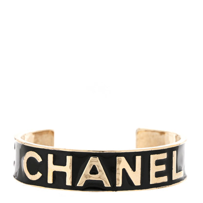Chanel Metal Enamel Chanel Logo Cuff Bracelet S Black 1 of 4