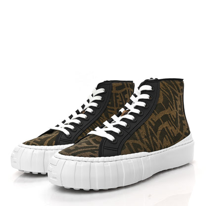 Fendi X SARAH COLEMAN Fabric Jacquard FF Vertigo Mens Fendi Force High Top Sneakers 8 Tobacco Black 3 of 7