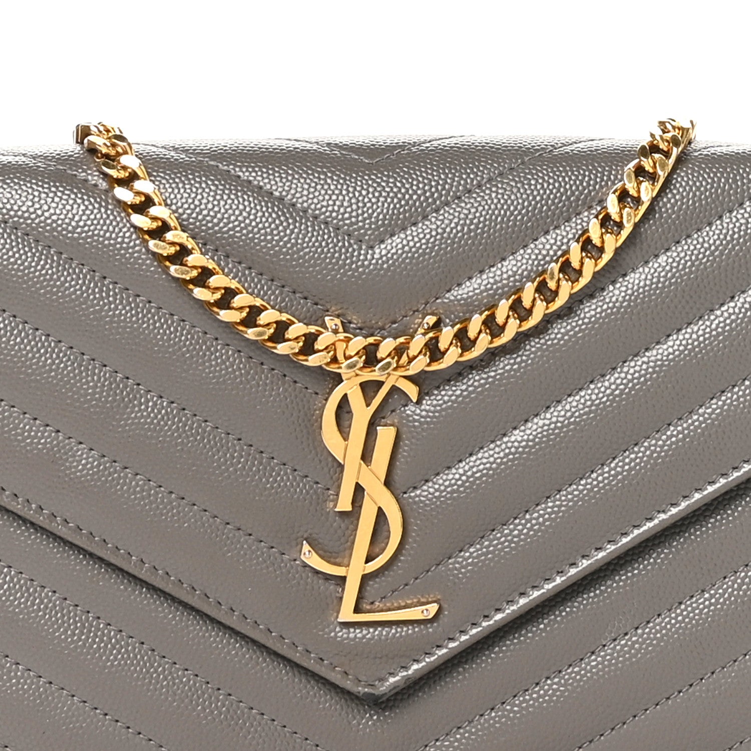 Saint Laurent Grain De Poudre Matelasse Chevron Monogram Chain Wallet Fog 7 of 11