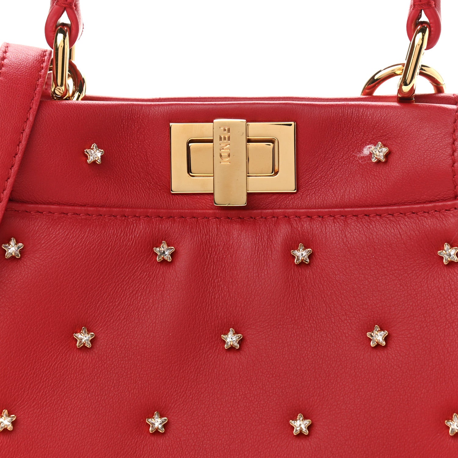 Fendi Nappa Crystal Stars Studded XS Peekaboo Iconic Satchel Fragola 8 of 10