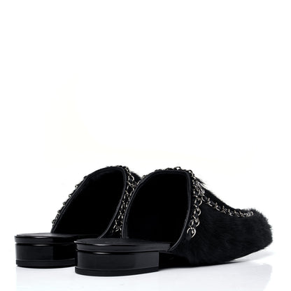 Chanel Calf Hair Chain Mules 38.5 Black 3 of 6