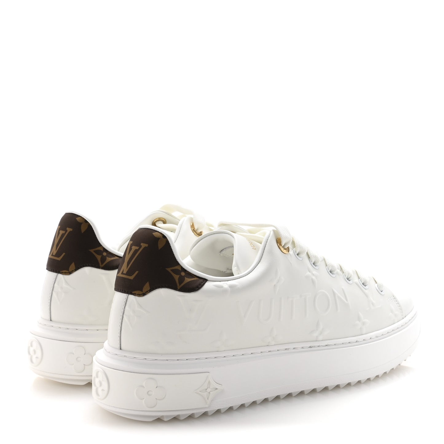 Lambskin Embossed Monogram Time Out Sneakers 39.5 White