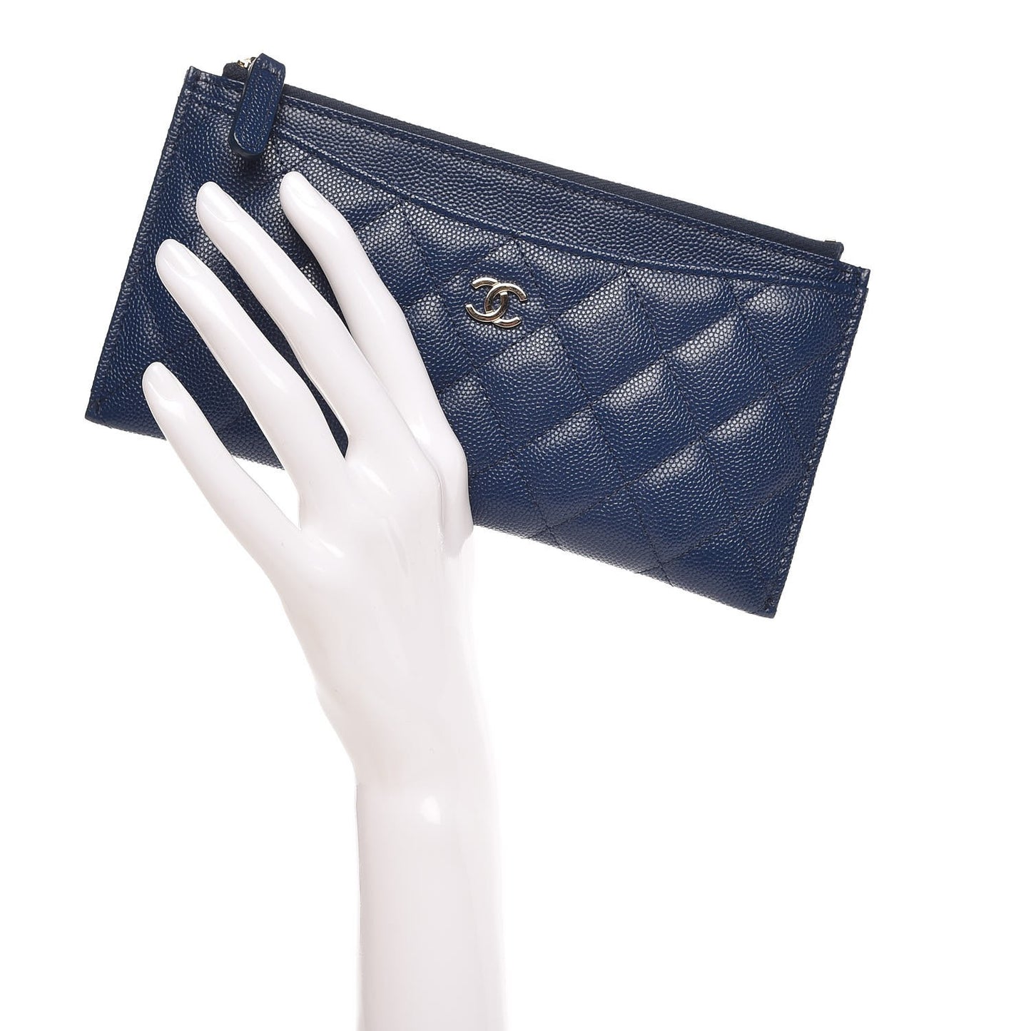 Iridescent Caviar Quilted Classic Zip Pouch Navy