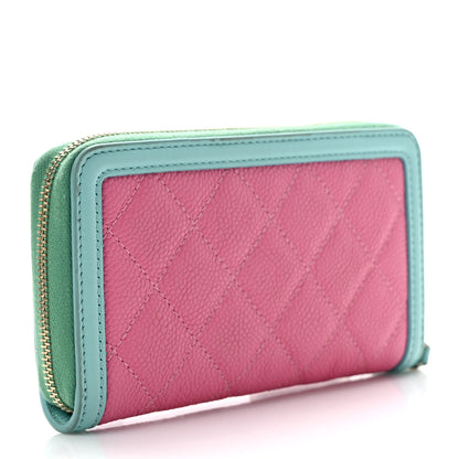 Chanel Caviar Quilted Medium Filigree Zip Around Wallet Pink Blue Green 3 of 8