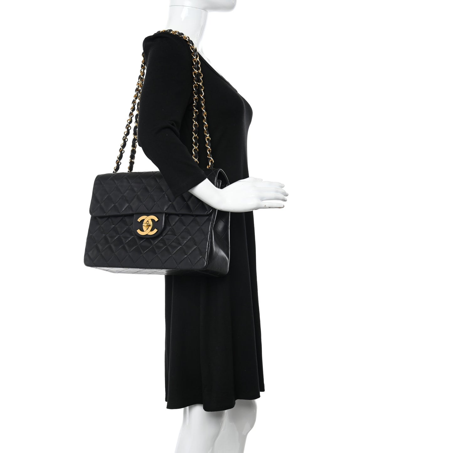 Lambskin Quilted XL Jumbo Single Flap Black