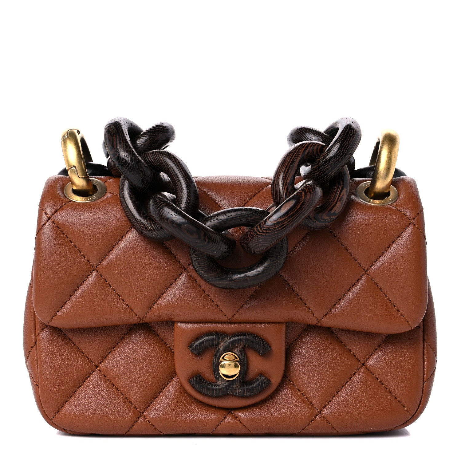 Chanel Lambskin Wenge Quilted Mini Fashion Wood Square Flap Light Brown 1 of 10