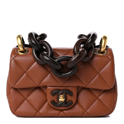Chanel Lambskin Wenge Quilted Mini Fashion Wood Square Flap Light Brown 1 of 10