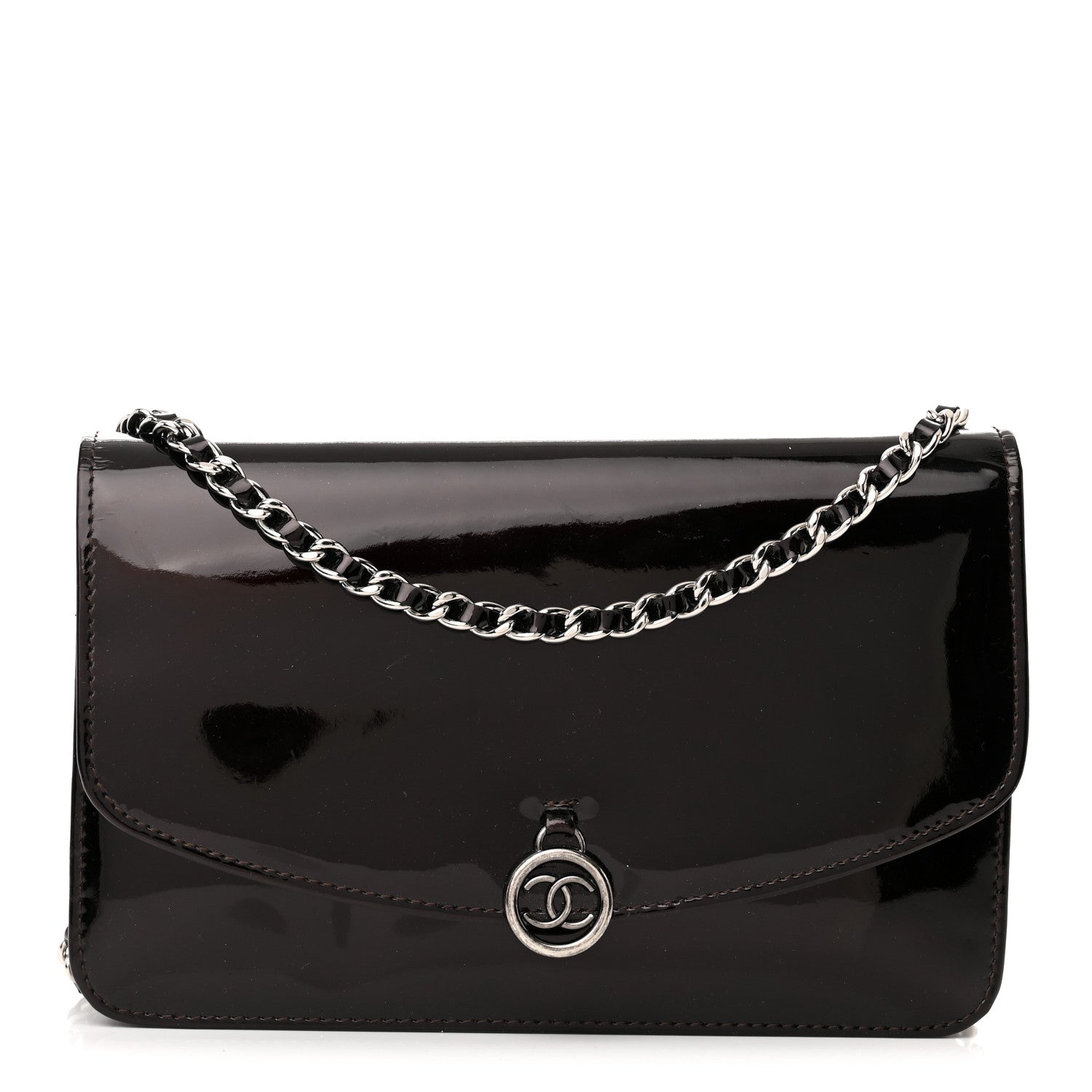 Chanel Patent Coco Cabas Wallet On Chain WOC Burgundy 1 of 24
