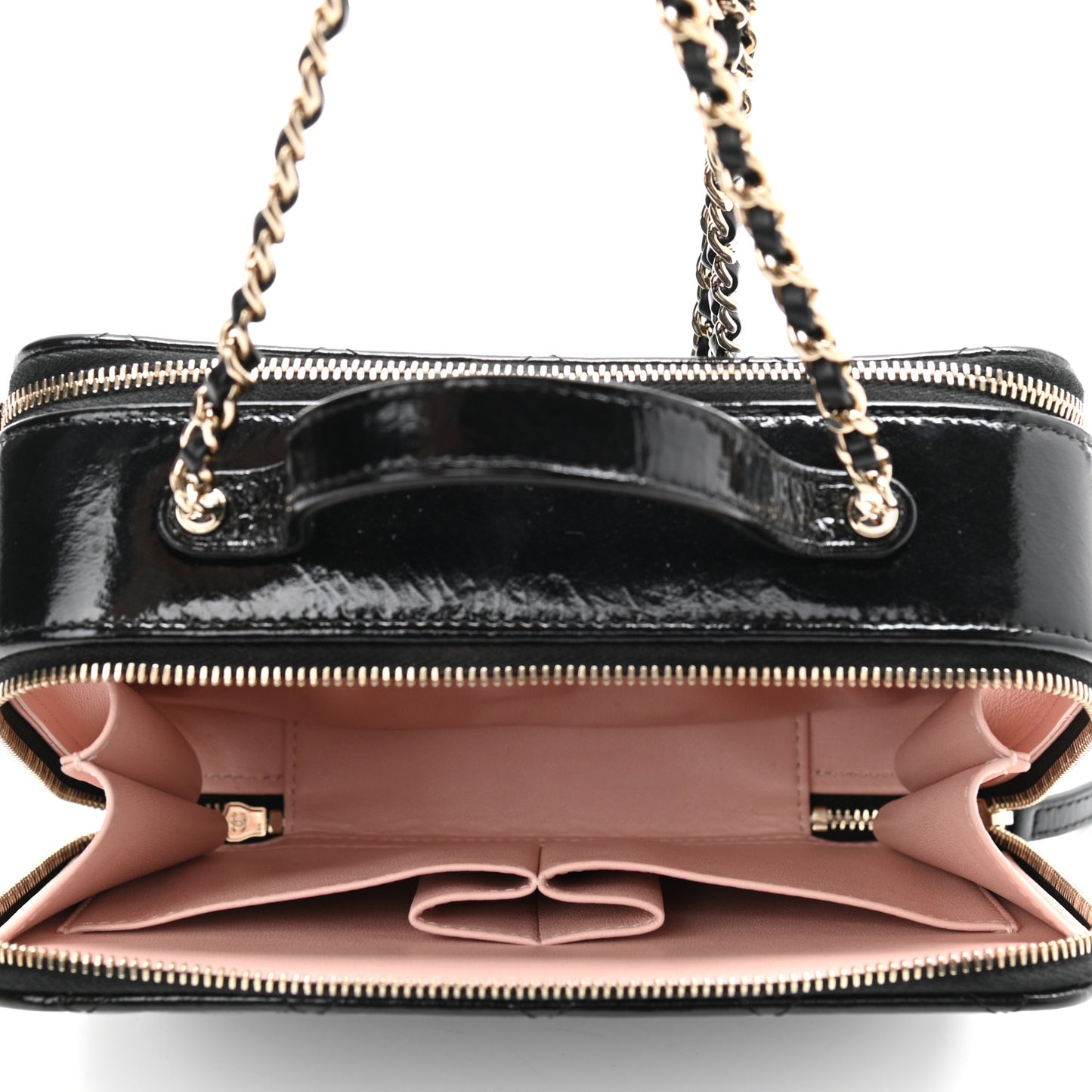 Shiny Lambskin Quilted CC Vanity Case Black