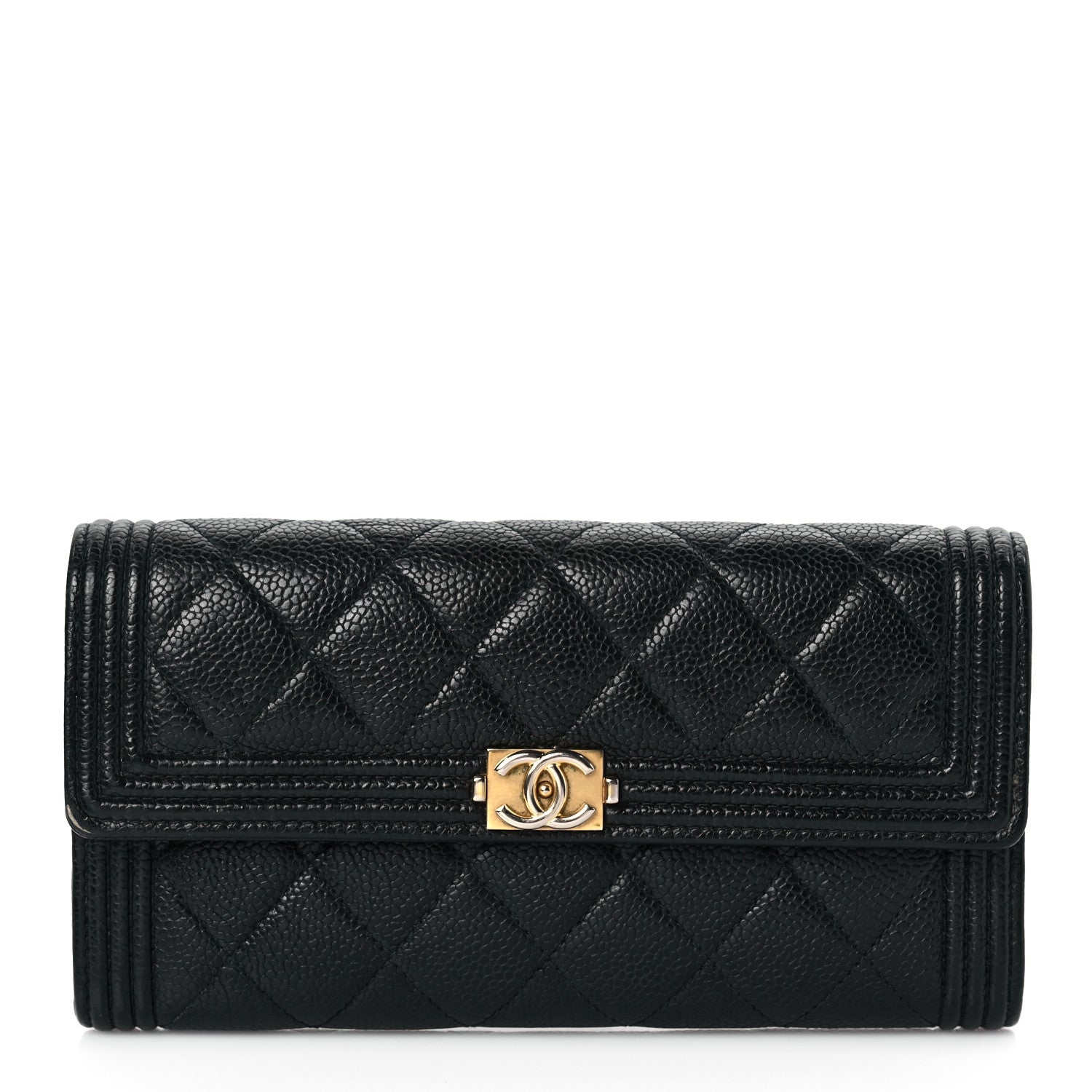 Chanel Caviar Quilted Large Boy Gusset Flap Wallet Black 1 of 9