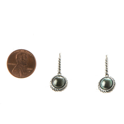 David Yurman Sterling Silver Tahitian Pearl 9mm Cable Drop Earrings 3 of 6