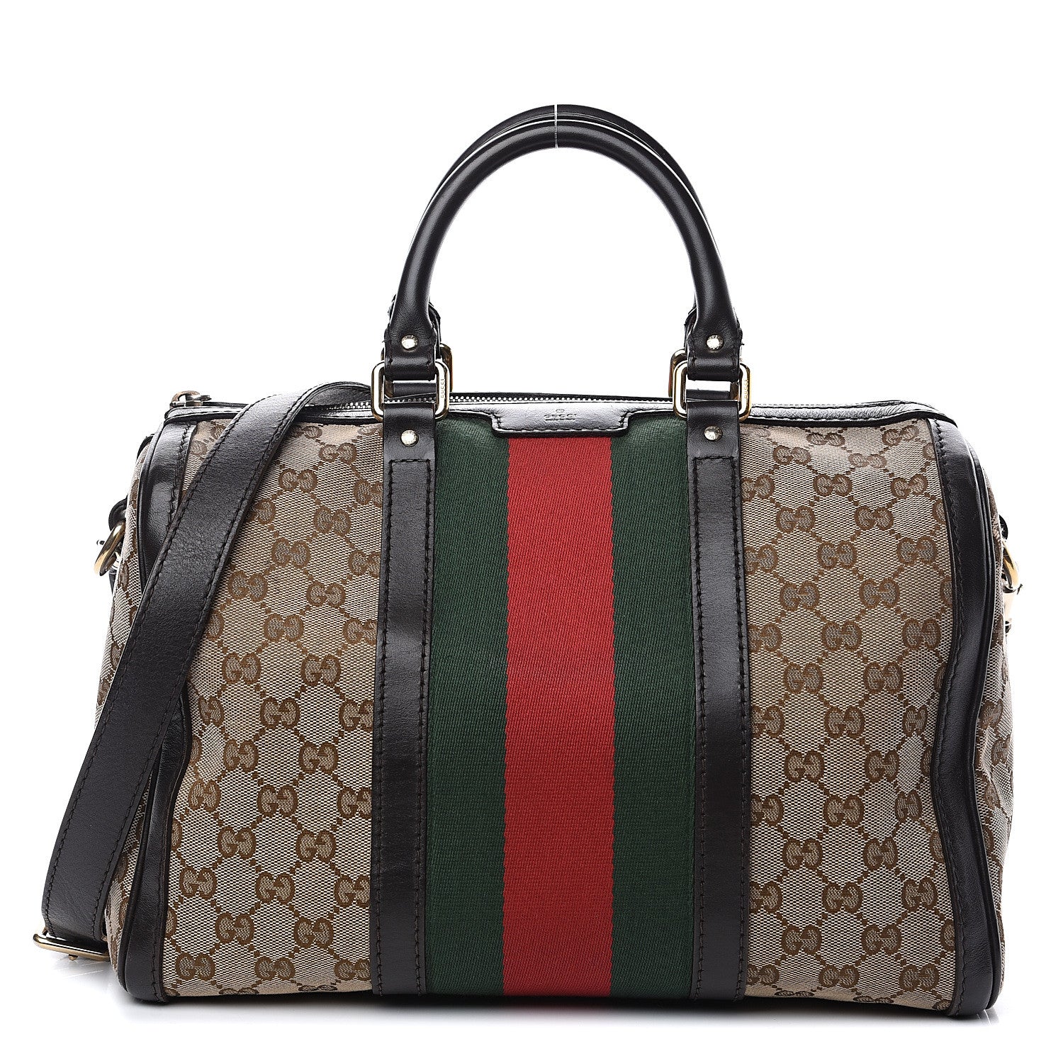 Gucci Monogram Vintage Web Medium Boston Dark Brown 1 of 12