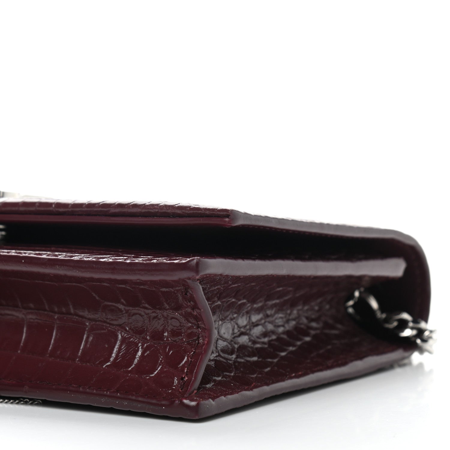 Saint Laurent Calfskin Crocodile Embossed Kate Monogram Tassel Chain Wallet Rouge Legion 9 of 9