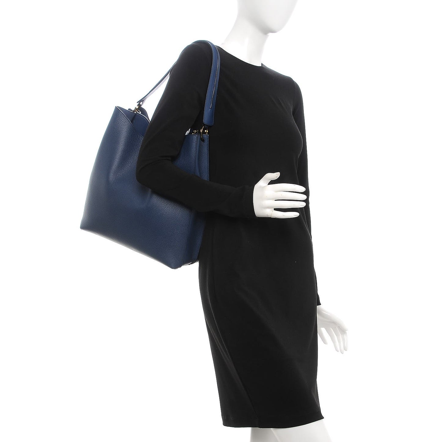Grained Calfskin Large Milla Hobo Navy Blue