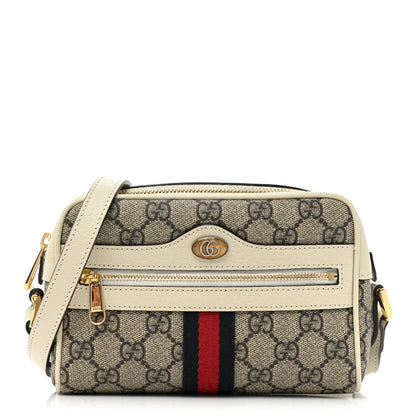 Gucci GG Supreme Monogram Textured Calfskin Web Mini Ophidia Shoulder Bag Beige Ebony Mystic White 1 of 11