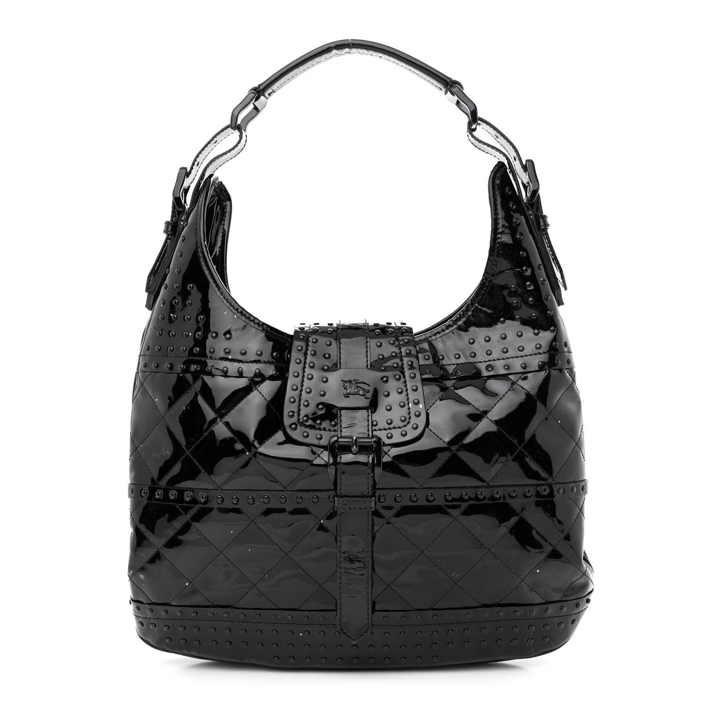 Patent Quilted Studded Brooke Hobo Black