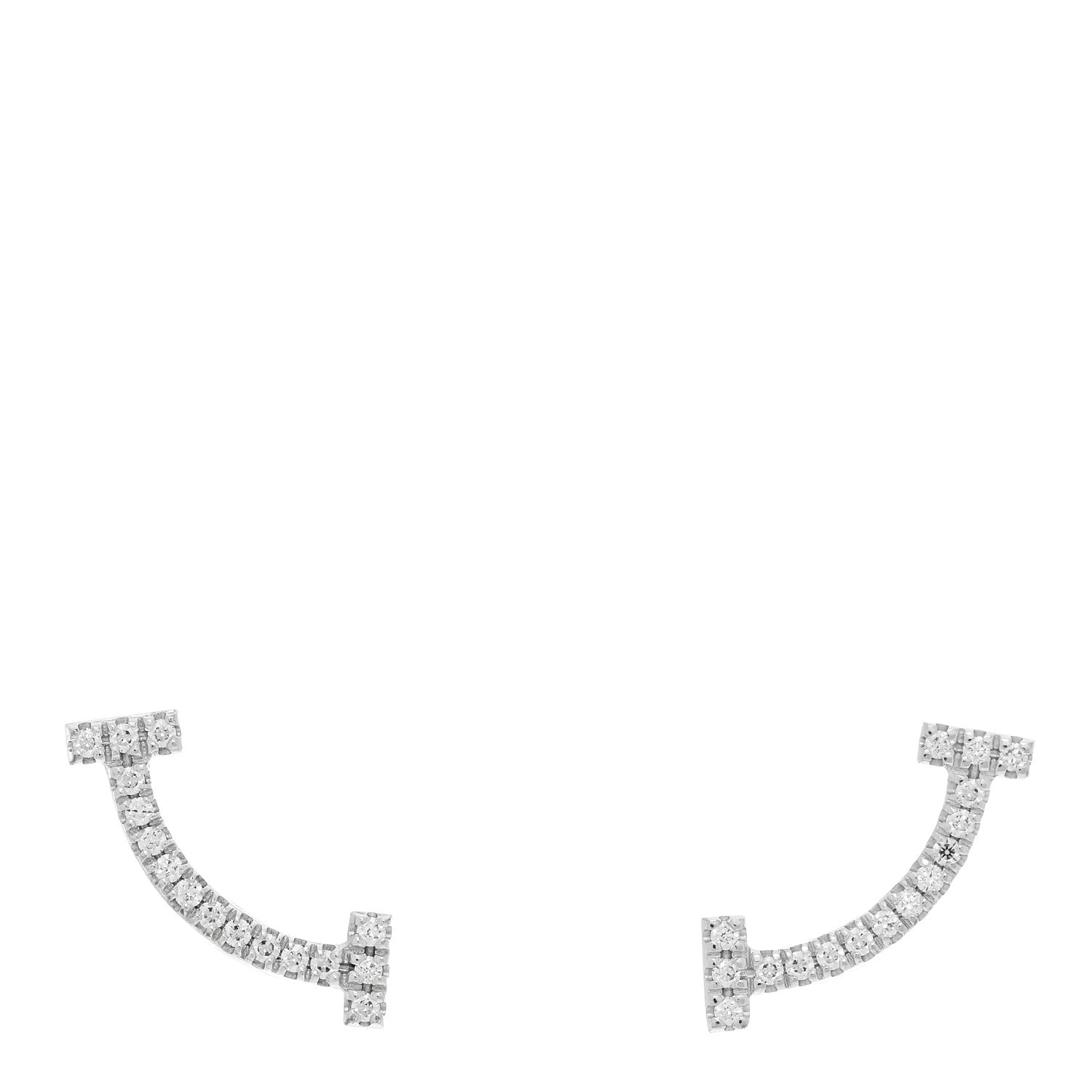 Tiffany 18K White Gold Diamond T Smile Earrings 1 of 4