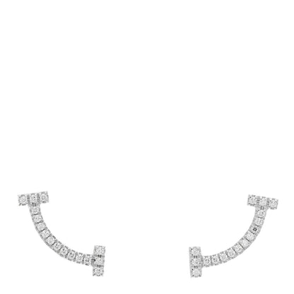 Tiffany 18K White Gold Diamond T Smile Earrings 1 of 4