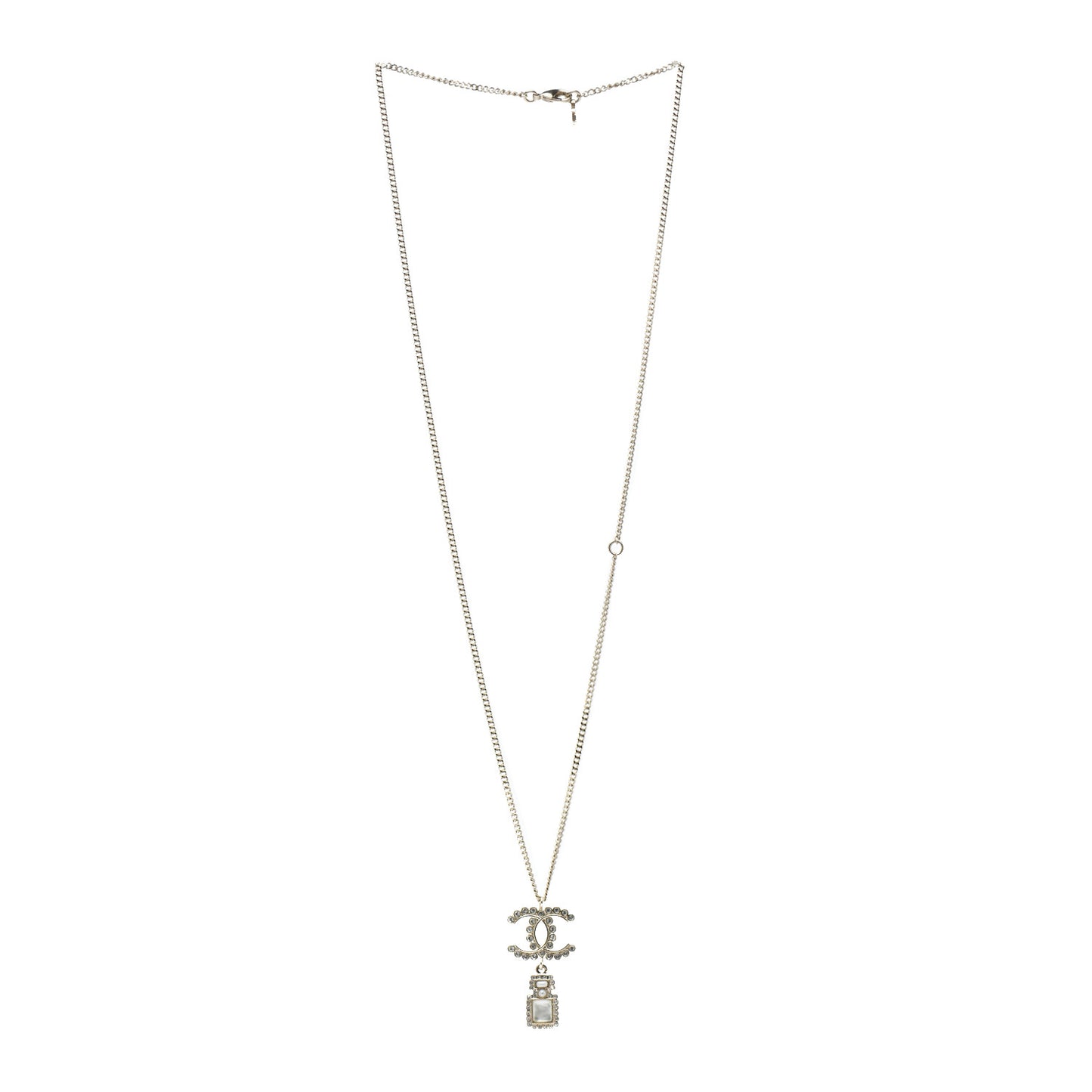 Crystal Pearl CC Perfume Bottle Necklace Pearly White Gold