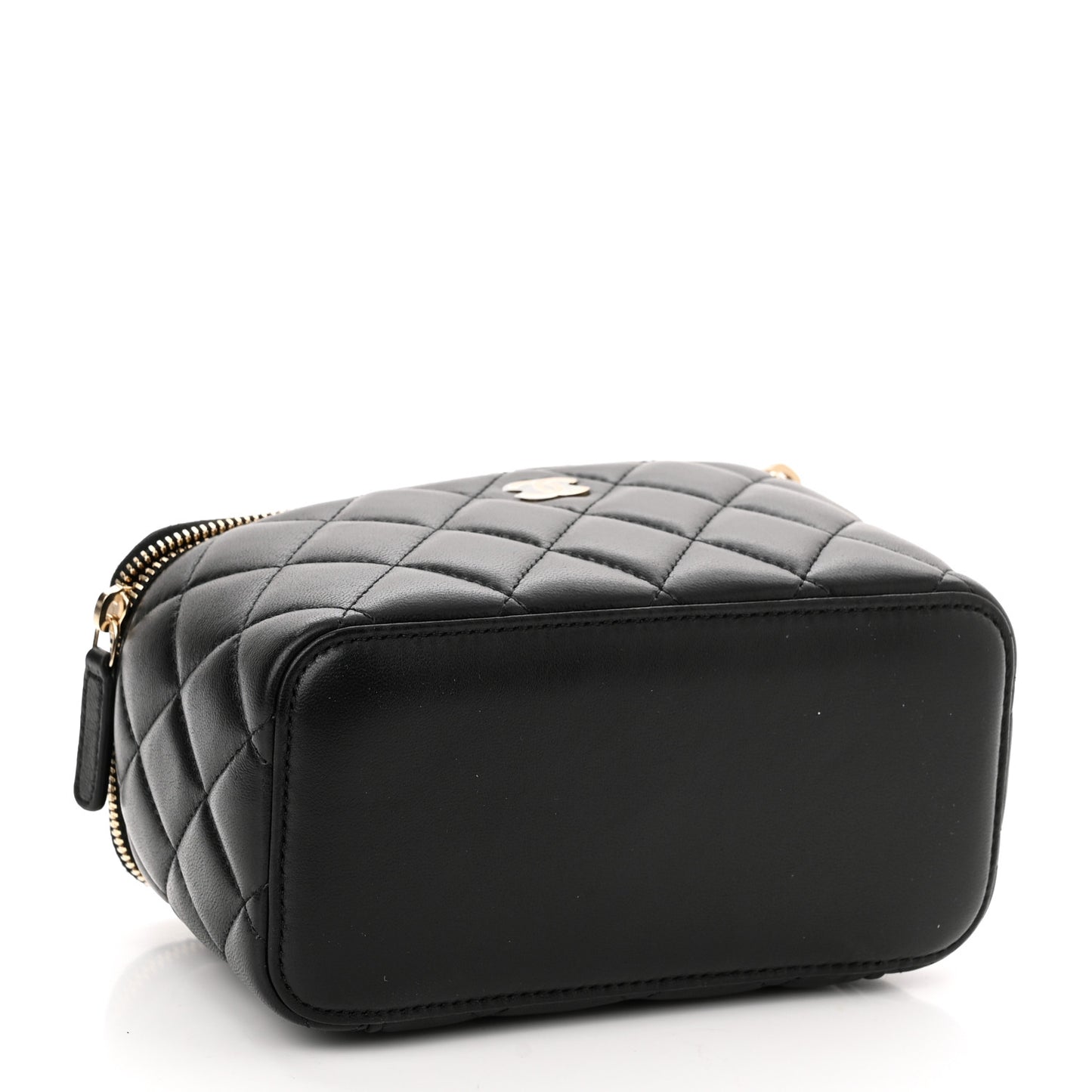 Lambskin Quilted Small Vanity Case With Chain Black