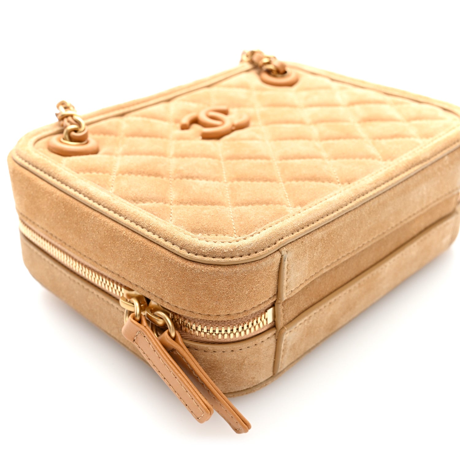 Chanel Suede Quilted CC Tassel Camera Case Light Brown 9 of 10