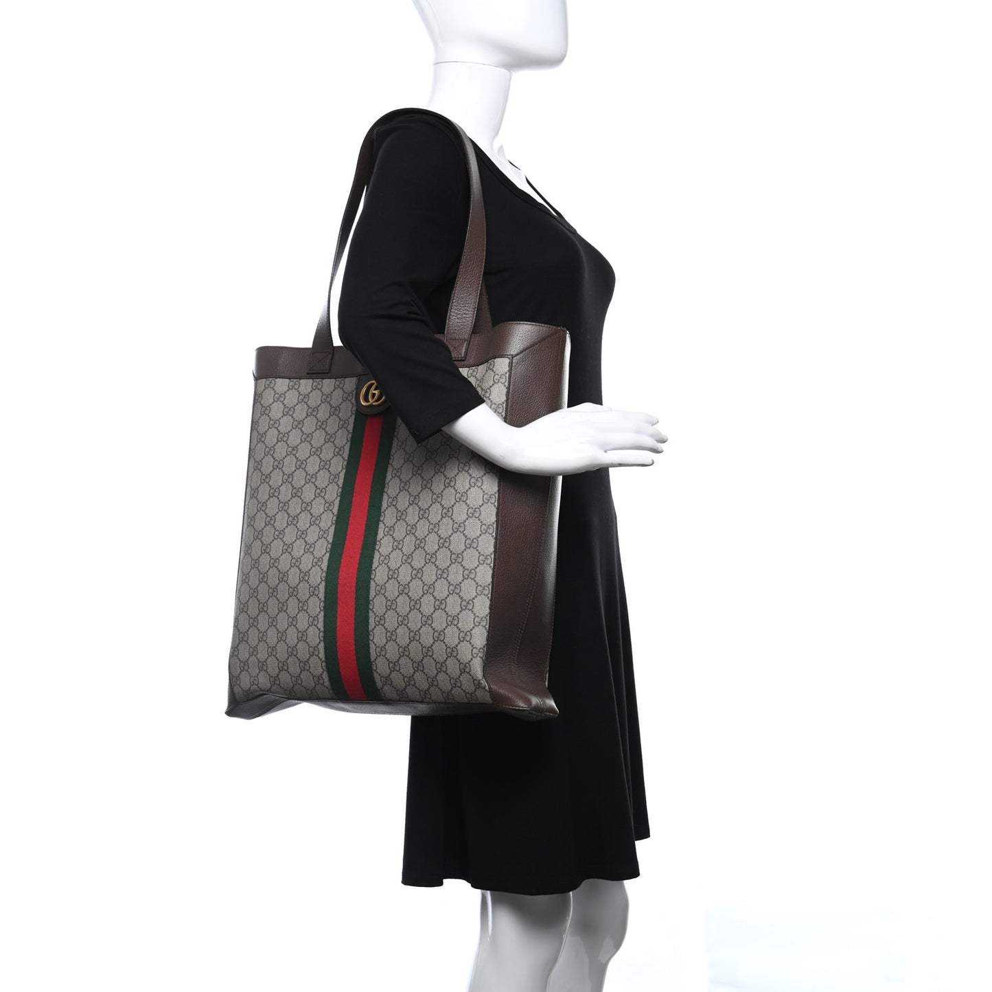 GG Supreme Monogram Web Large Ophidia Vertical Shopping Tote Brown